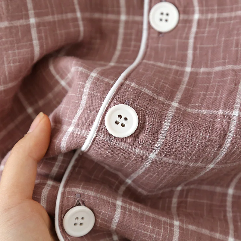 Japanese New Men's Spring/Summer Pajama Set 100% Cotton Plaid Long Sleeve Pants Two Piece Set Large Relaxed Home Furnishing pajamas set man pajamas set
