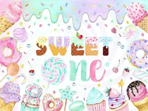 Sweet One Backdrop 1st Birthday Ice Cream Donut Birthday Party Decorations for Girls Ice Cream Background,Econ Vinyl,Props