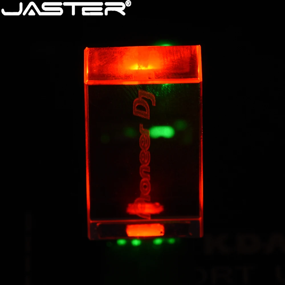 JASTER-새로운 USB 플래시 드라이브 2.0 64GB 32GB 펜 드라이브 16GB 크리스탈 컬러 LED 라이트 8GB, 커스텀 로고 메모리 스틱, 컴퓨터 사무용품 부품, 예쁜, 선물하기 좋은, 커스텀