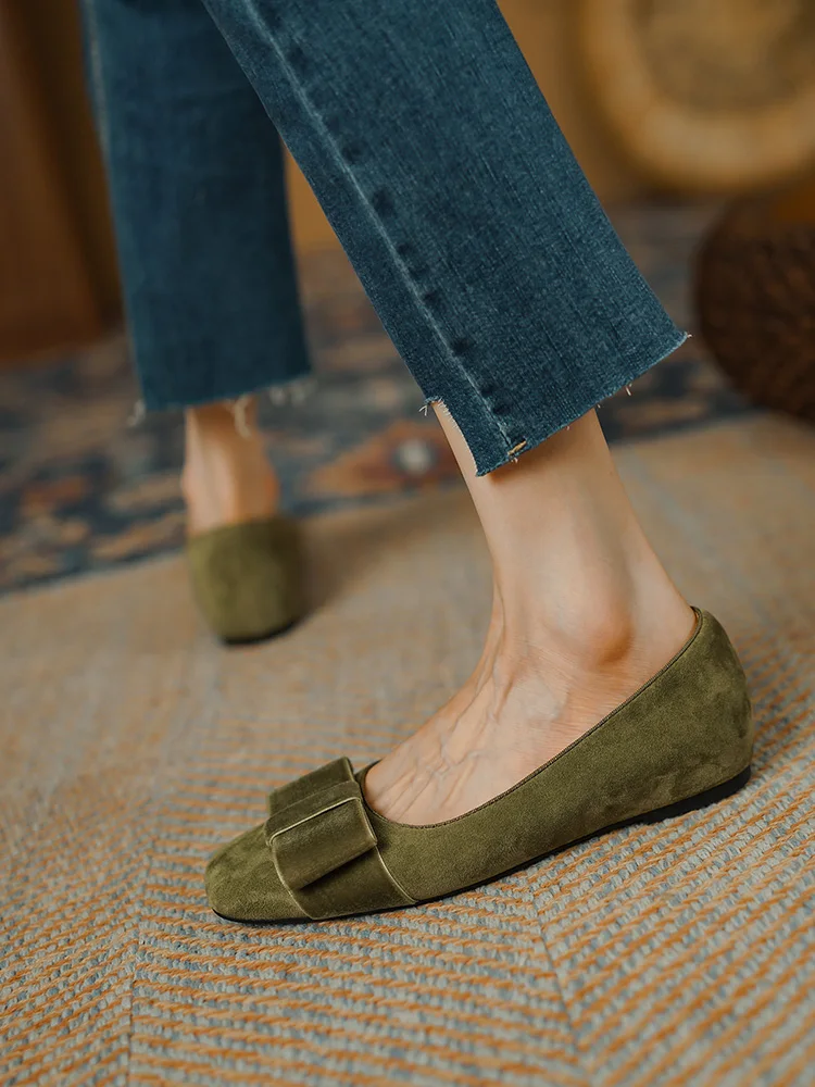 Trend Nature Suede Women Flats New 2025 Spring Autumn Square Toe