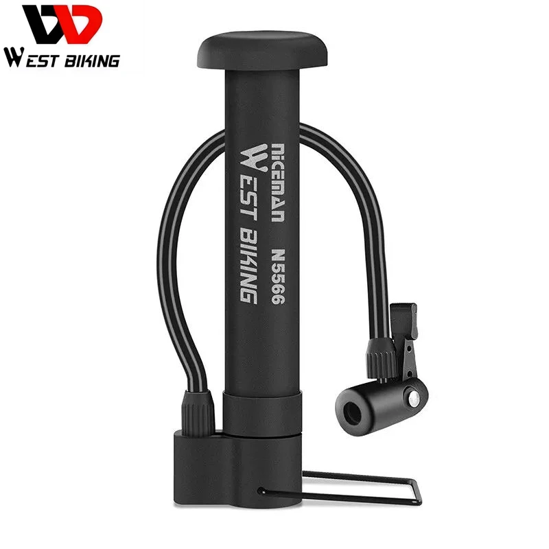 Bicycle Valve Adapter WEST BIKING-MTB Bicycle Pump 80 PSI Bike Manual Air Pump Balloon Tire Inflator Schrader Valve Floor Pump Cycling Accessories