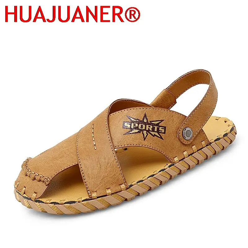 

New Handmade Leather Men's Sandals Classic Roman Sandalias Comfortable Casual Summer Shoes Outdoor Beach Men Slippers Sneakers