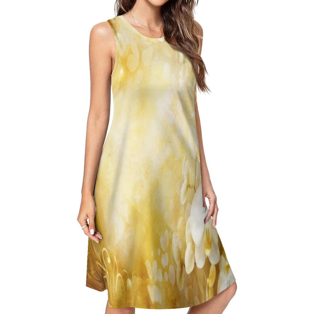 

Women Print 2024 Summer Colorful printing Scoop Neck Tank Dress Casual Sleeveless Boho Beach Sundress Loose Dress Clothing