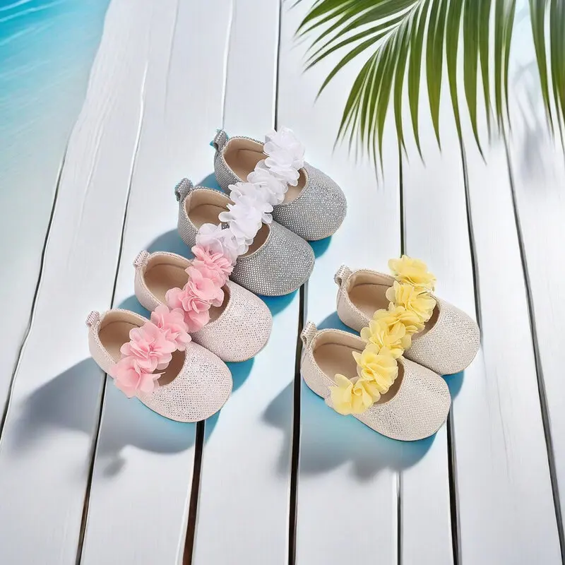 

Baby Girl New Flower Decoration First Soft Cotton Bottom Anti slip Solid Color Princess Shoes Walking Shoes 0-18M
