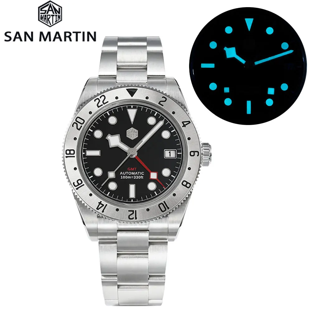 

San Martin 2023 New NH34 GMT Men Luxury Watch Bidirectional Bezel Automatic Mechanical Sapphire 100M Waterproof Date Watches