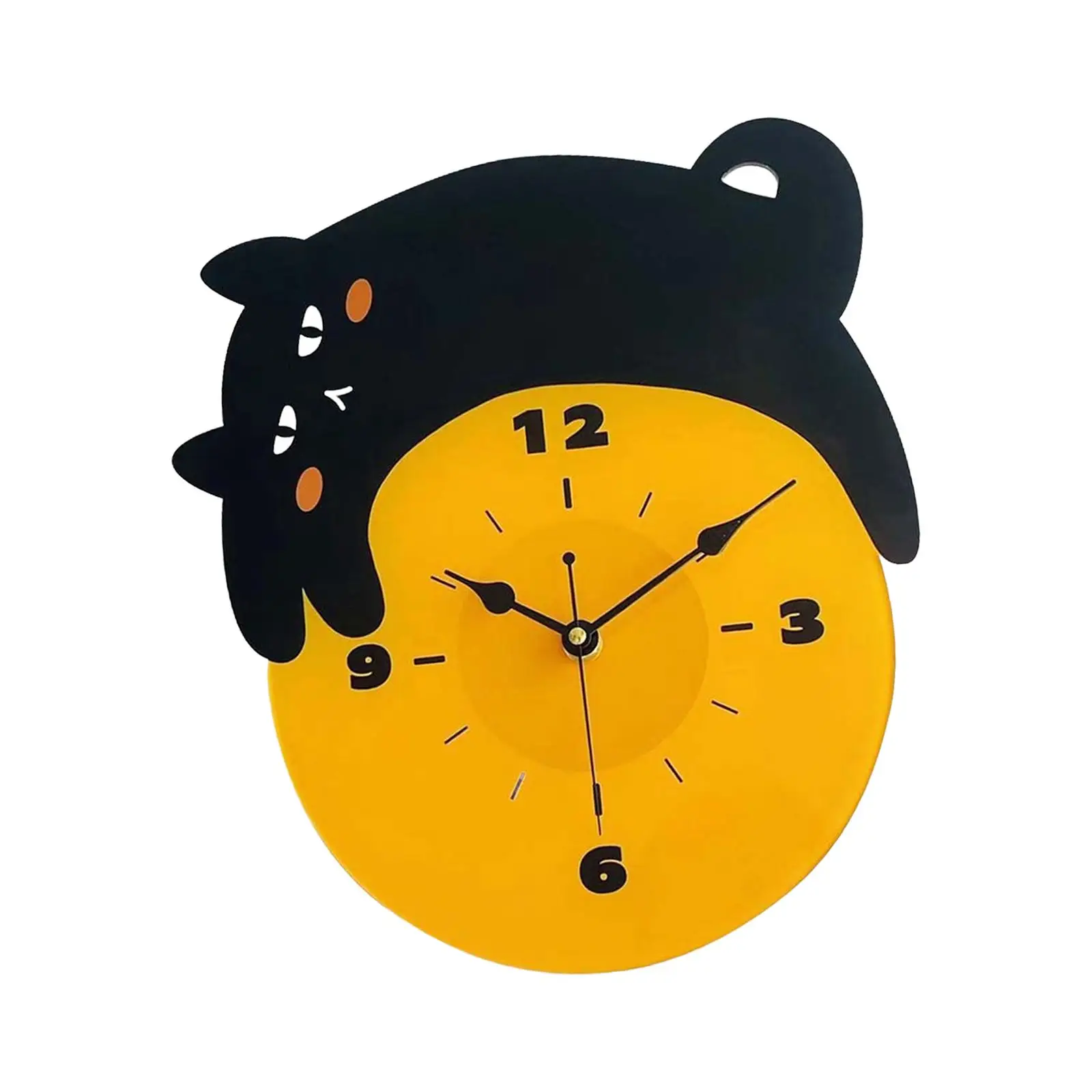 Black Cat Yellow Wall Clock Black Arabic Numbers