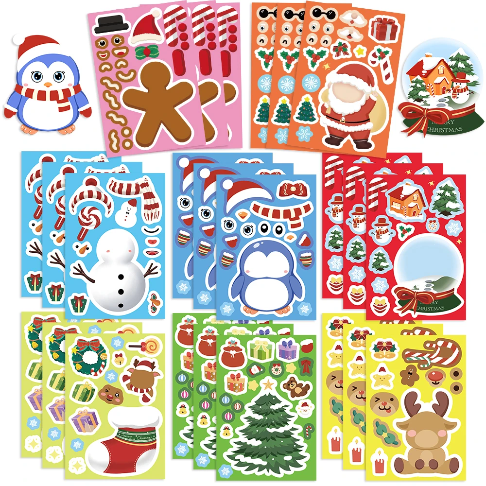 8/16/24 stücke Weihnachten Puzzle Aufkleber Machen EIN Gesicht Santa Claus DIY Wasserdichte Kinder Puzzle Spiele Aufkleber Kinder party Decor Spielzeug – Detail 2