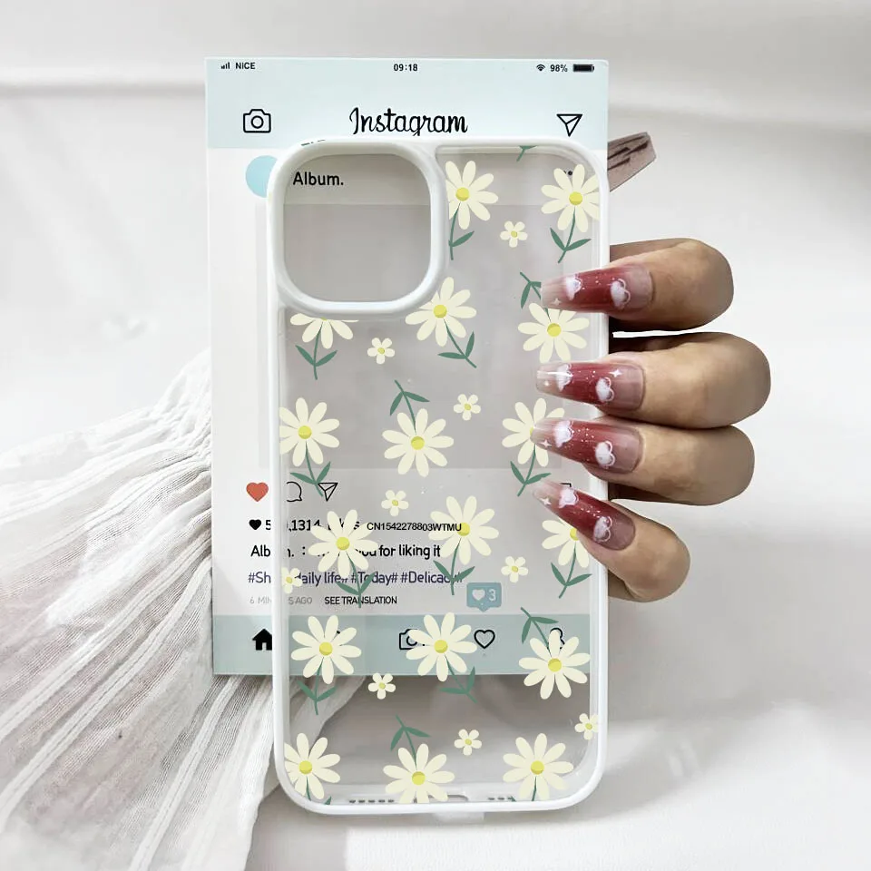 Tulip Daisy Flower Clear Hard Phone Case - Leaf Candy Color Design