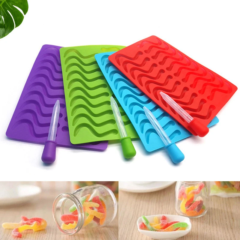 20cavity Worm Gummy Mold Gummy Snake Worm Chocolate Mold Sugar Candy Jelly  Mold Ice Tube Tray Mold Cake Decorating Silicone Mold - Cake Tools -  AliExpress