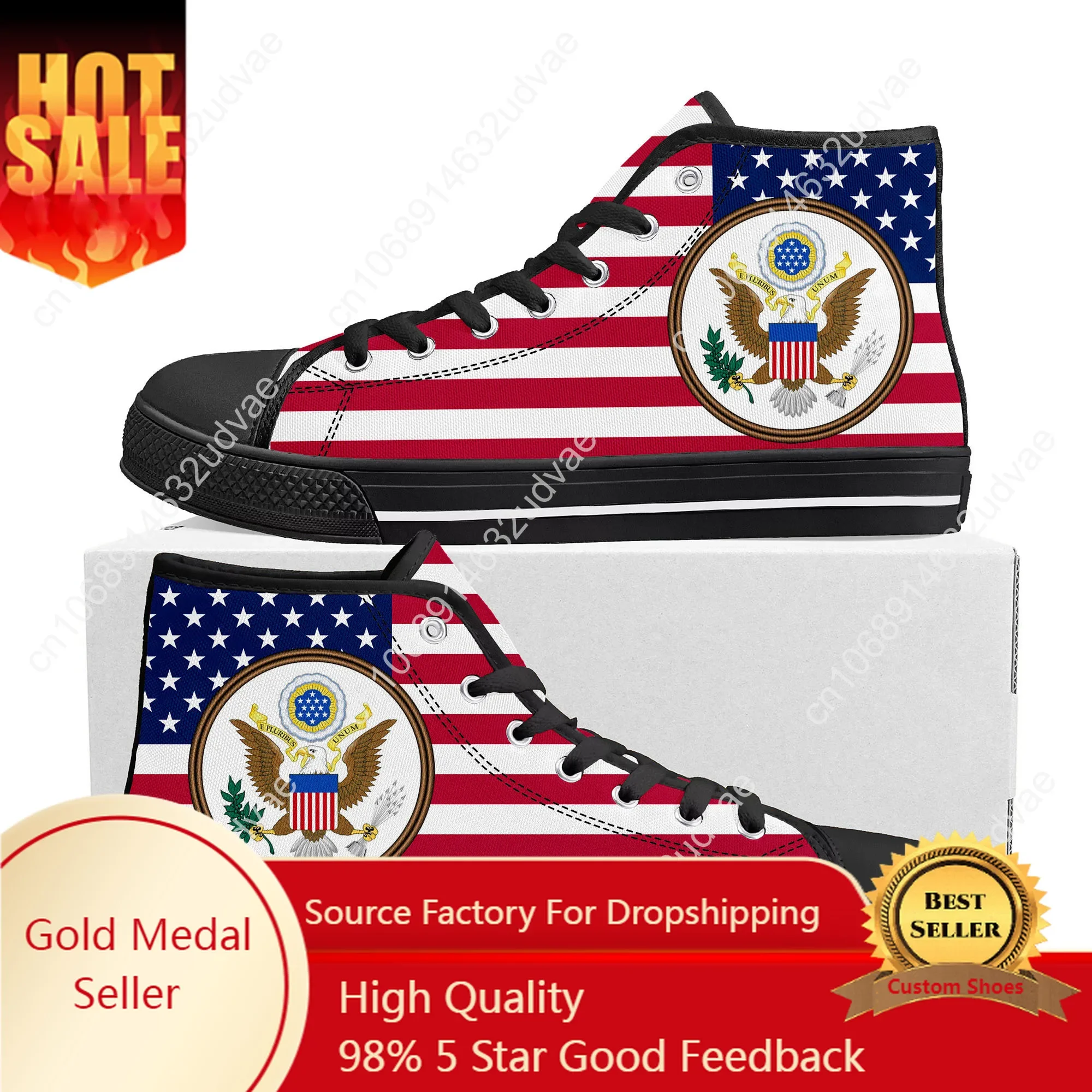 

USA Flag American Red Blue White Art High Top Sneakers Mens Womens Teenager Canvas Sneaker Casual Couple Shoes Custom Shoe