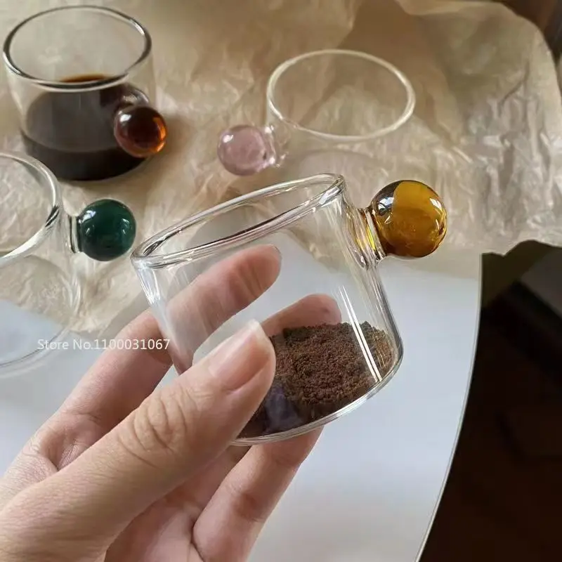 110ml Espresso Cups Small Cups Home Glass Ball Handle Coffee Cup Tea Water Cup Saucer Steak Juice Bucket Table Decor