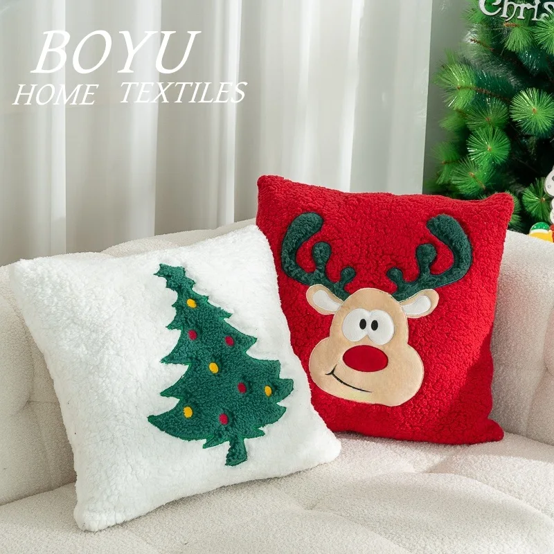 Popular Christmas Pillow Shu Velvet Embroidery Hug Santa Claus Embroidered Holiday Decoration Pillow Home Decoration