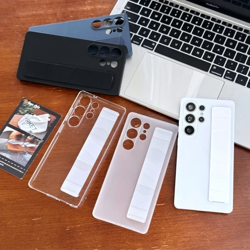 Shockproof Elastic Grip Matte Silicone Case with Wrist Strap and Hard Bumper Back Cover