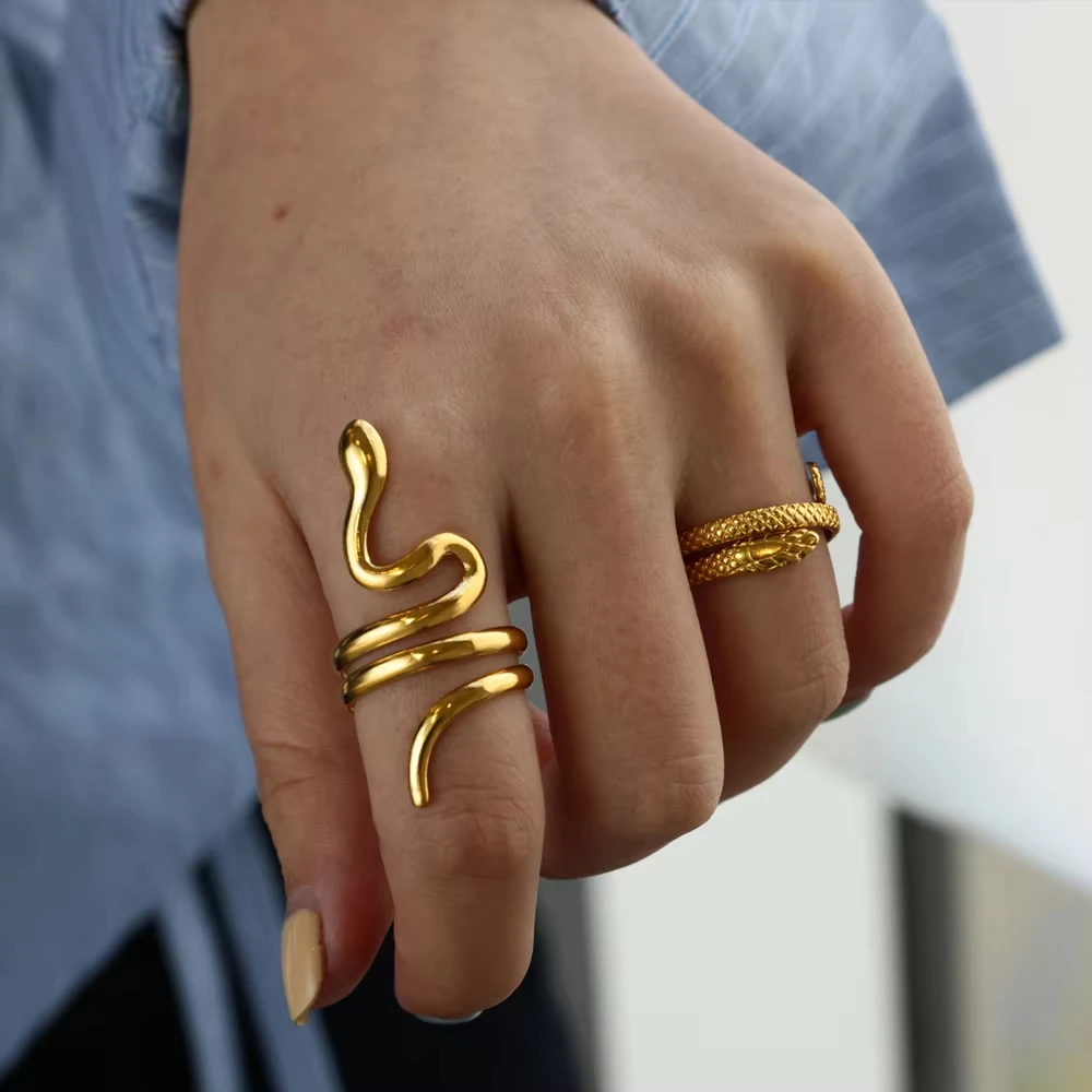 Stainless Steel Snake Rings For Women Men Gold Color Open Adjustable Finger Ring Vintage Gothic Aesthetic Jewelry womens ring finger rings jewelry rings ring jewelry