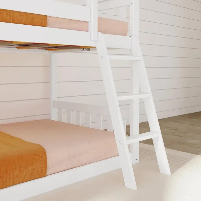 Solid Wood Twin Over Twin Size Low Bunk Beds for Kids with Slide and Ladder, 400 lbs Weight Capacity, 14" Safety Guardrail, Anti