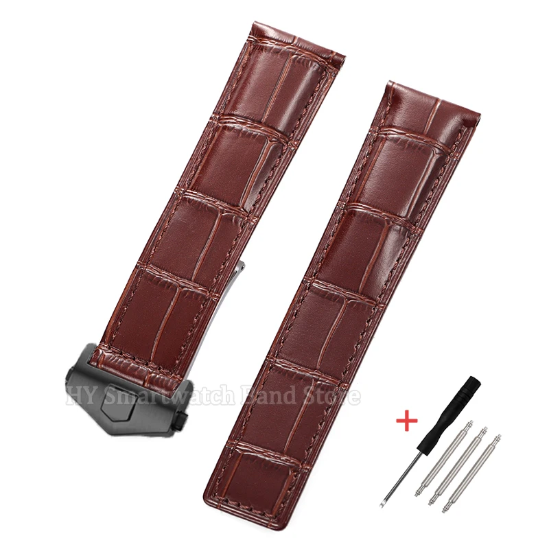 Cowhide Leather Waterproof Watch Strap with Metal Folding Buckle
