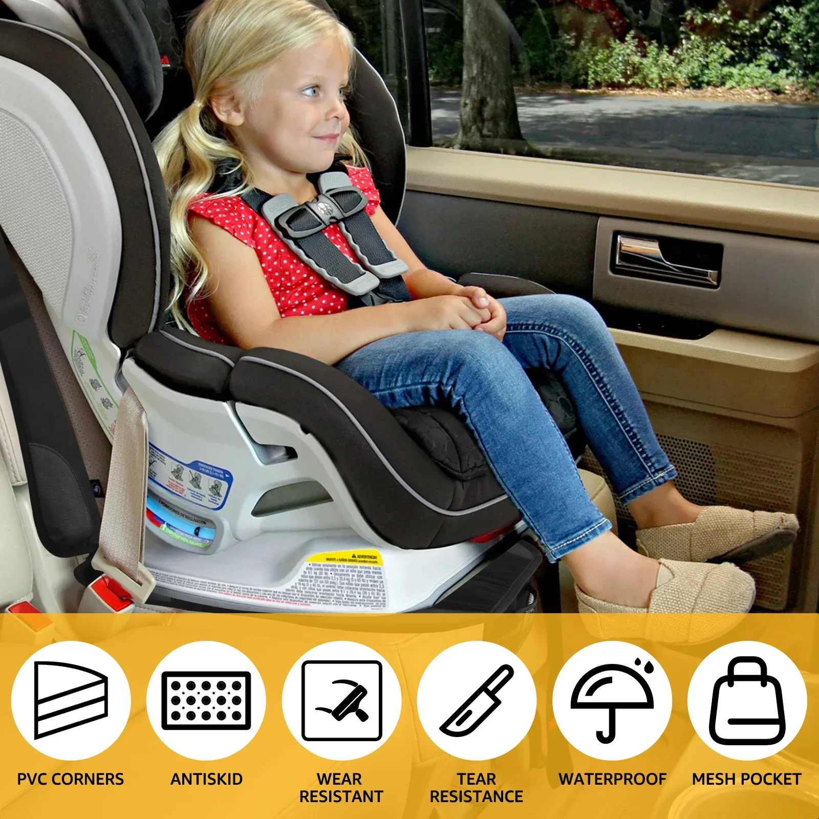 Child Safety Seat Protector Anti-Slip Wearproof Mat Waterproof Car Seat Protective Cover for Baby Kid Protection Cushion