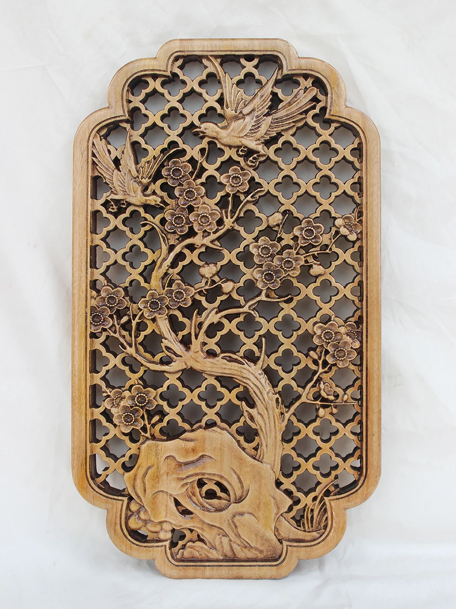 

Solid Wood Carving Wall Pendant Plum Blossoms Orchids Bamboo and Chrysanthemum Four Pieces of Screen Chinese Decoration