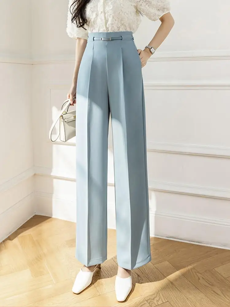 Fashion Solid Color Women High Waist Wide Leg Pants Office Formal