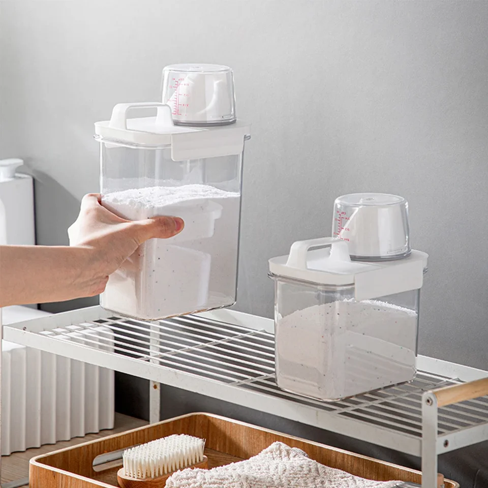 2300Ml Airtight Laundry Detergent Powder Storage Box Container with Lids Grain Storage Jar Bleach Storage Container with Labels