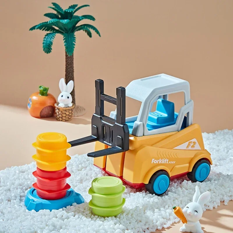 Children's Engineering Truck Forklift Press Shovel Toy Car Suit Education Stacking Toy Board Game for Party Boys Birthday Gift 4