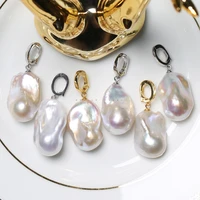 About 15*25MM White Natural Freshwater Baroque  Irregular Pearls S925 Silver Pendant PBC 2