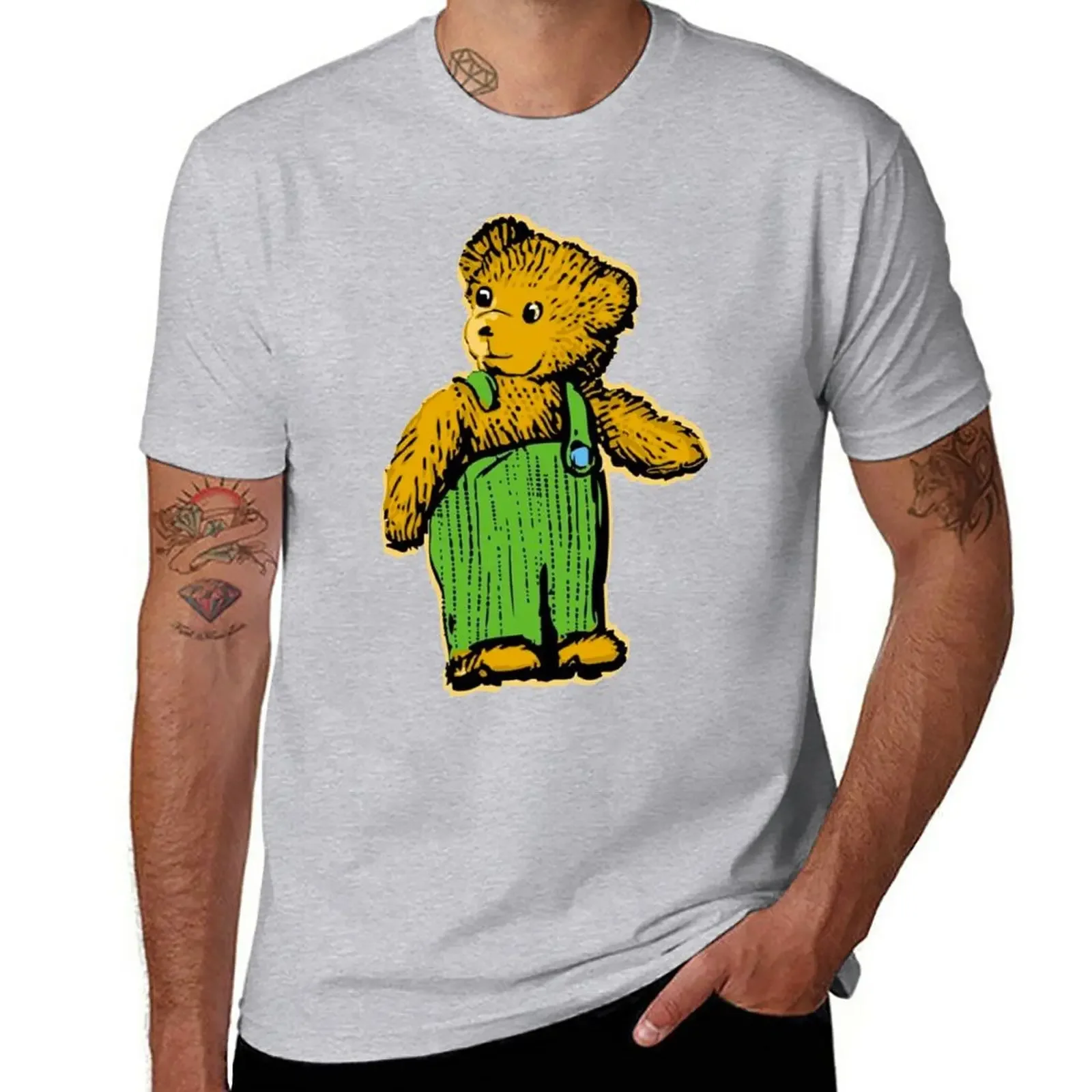 Corduroy bear T-Shirt customs aesthetic clothes boys animal print Men's cotton t-shirt