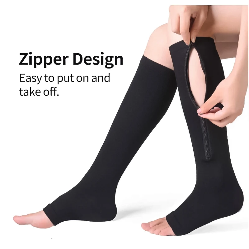 

1 Pair Zipper Compression Socks for Circulation 15-20 mmHg Open Toe Guard Skin Protection Wear Running Nurse for Men & Women