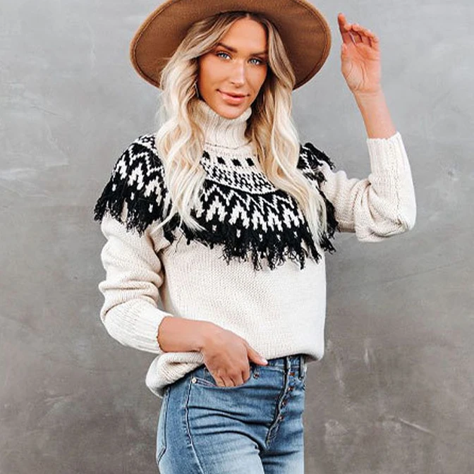 

Женский свитер с воротником-стойкой, с длинным рукавом