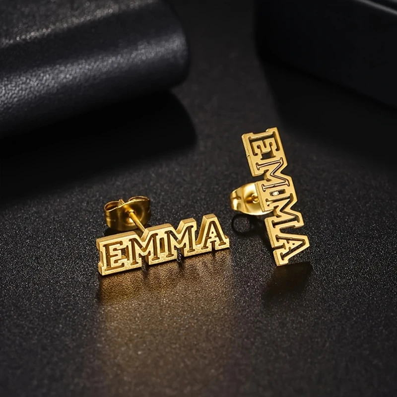 Valentines Day Custom Hollow Earrings Stainless Steel Name Jewelry Image 1