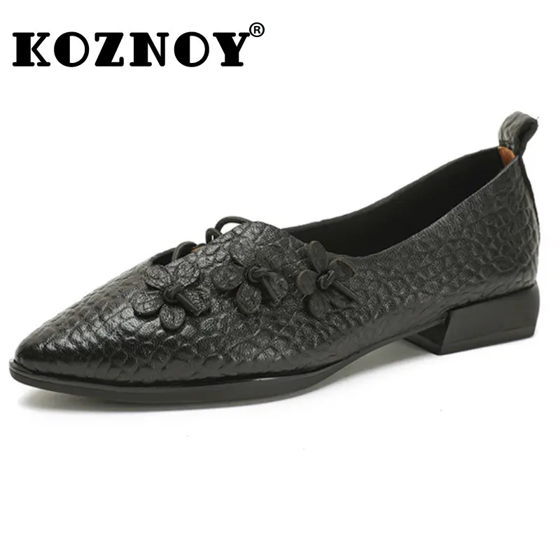 

Koznoy 2cm Appliques Flower Comfy Leisure Pointed Toe New In Women Shoes Flats Artistic Natural Genuine Leather Summer Fashion