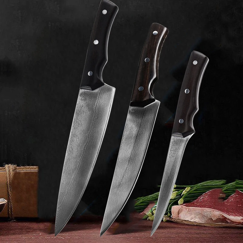 Japanese Santoku Knife Fish Fillet Raw Slicing Knives Chef Peeling Curving Wooden Handle Salmon Sushi Knife