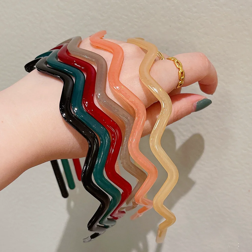 Korean Resin Head Hoop Girls Summer Simple Wash Face Headwear Headbands Wave Shaped Solid Color Hair Band Bezel Hair Accessories