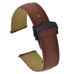Elegant Handmade Leather Quick Release Watch Strap - Premium Replacement Band - 22mm (Brown - Black Buckle)