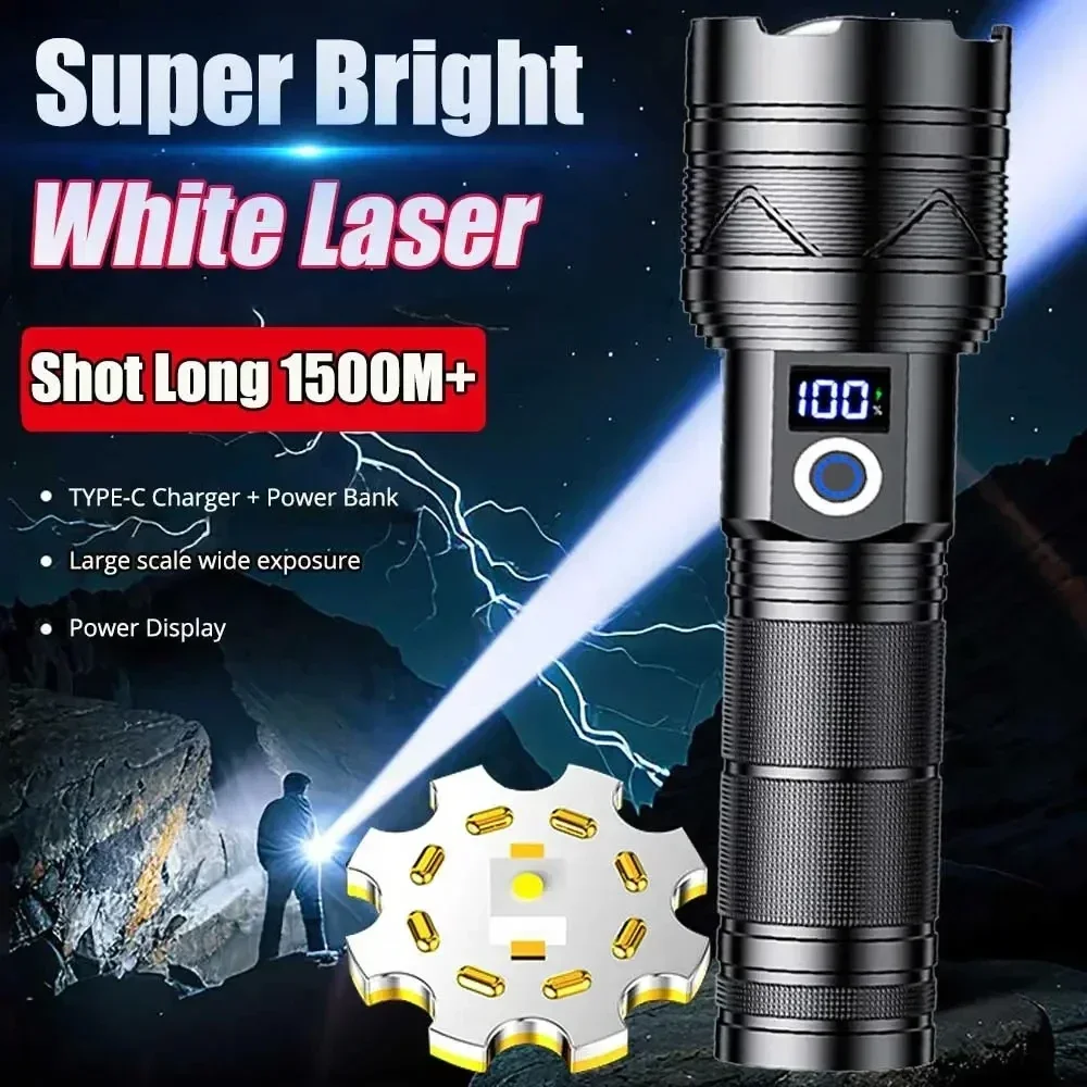 

Powerful Flashlight 60W LED USB Rechargeable Zoomable Emergency Torch Spotlight Long Range Tactical Camping Lantern Flashlight