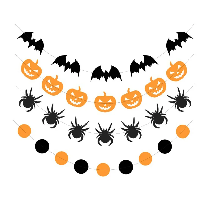 

4M Halloween Horror Hanging Ornaments Dot Pumpkin Spider Paper Jam Banner Garland Flags Bat Bunting For Home Party Decoration