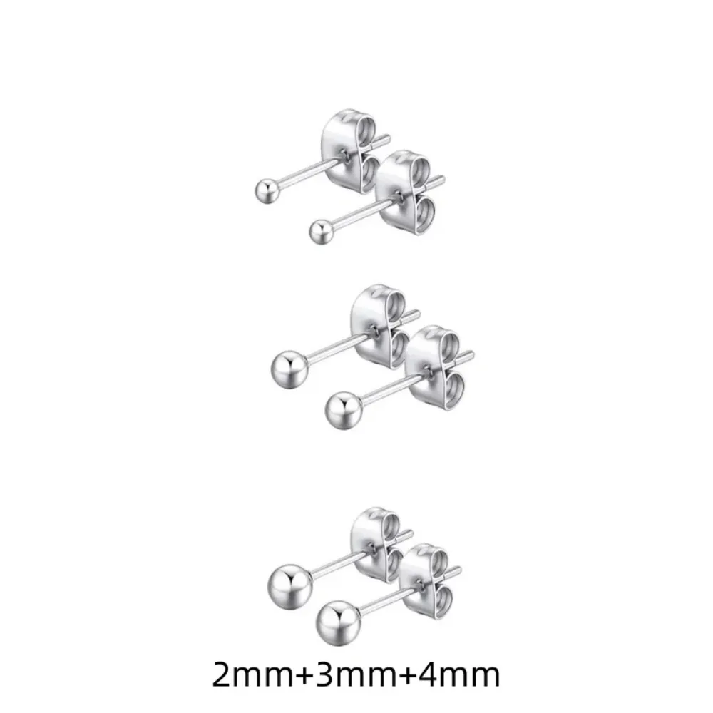 Stainless Steel Round Ball Stud Earrings 3 Pairs for Women Men Classic Style Daily Earring Wear Jewelry Gifts