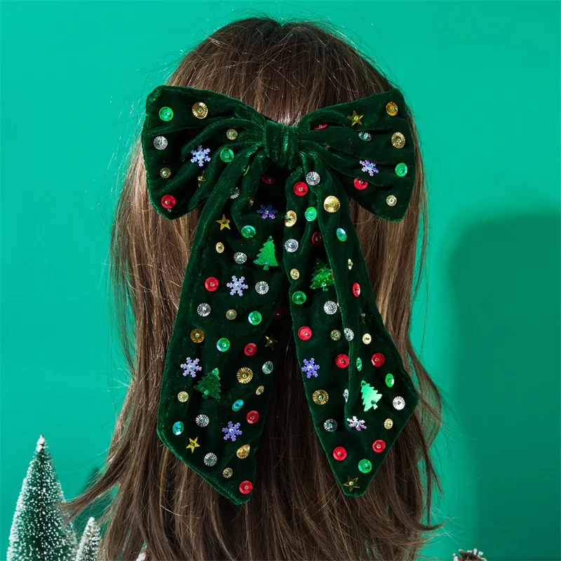 Christmas Hair Bow Clips Shiny Sequin Hair Barrettes Holiday Accessories for Women