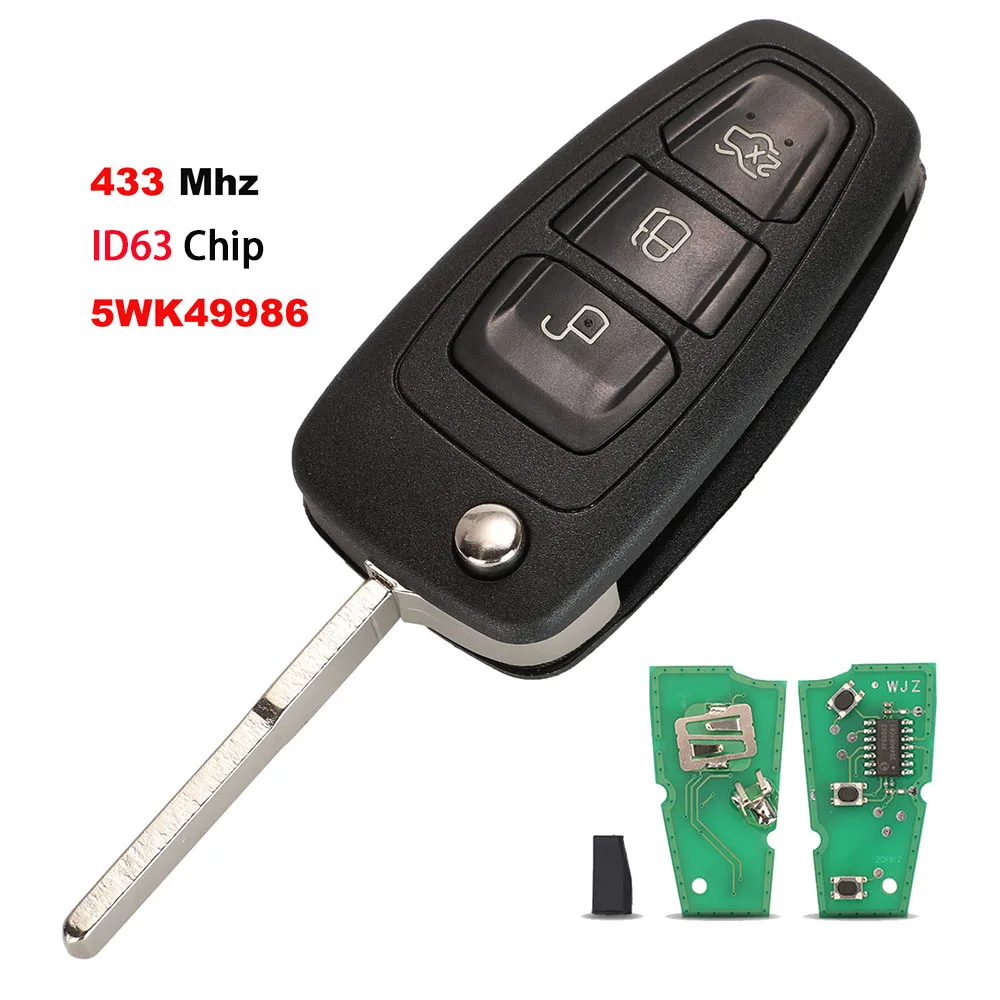 Remote FSK 433/315 mhz ID63 Chip 3Button Flip Car Key Cover Case Shell for Ford Focus Fiesta 2012 Fob HU101 Blade