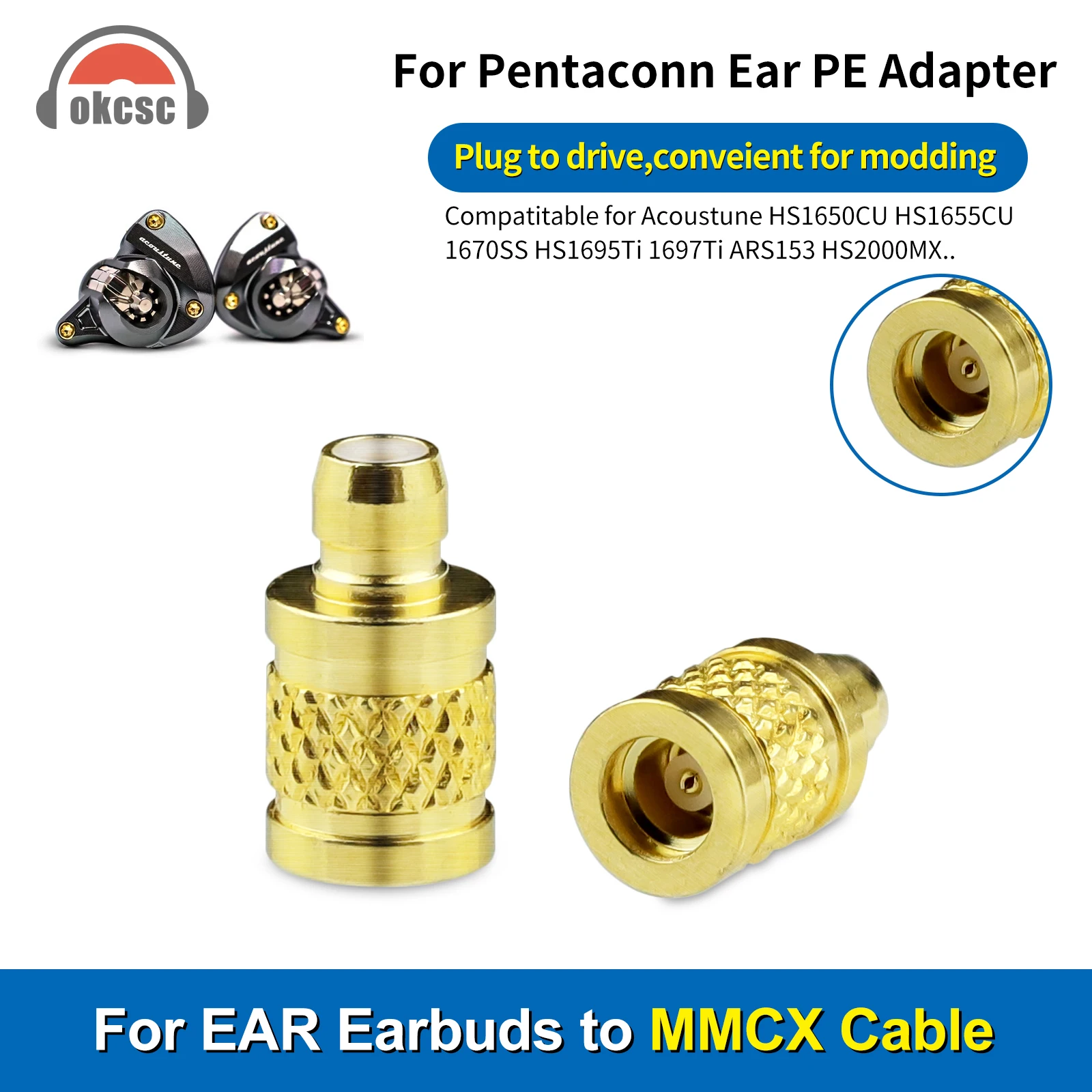 OKCSC Earphone Connecter Pentaconn EAR Male to MMCX Female Adapter for  Acoustune HS1650CU/HS1655CU/1670SS/HS1695Ti/1697Ti/ARS153