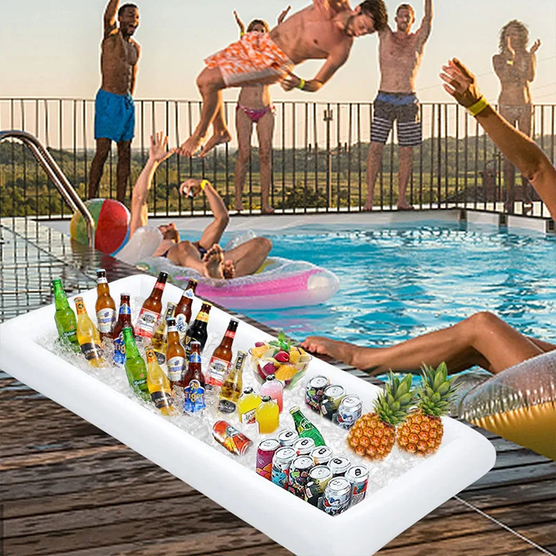 White PVC Aerated Floating Raft on Water Fun Outdoor Pool Party Pool Inflatable Freezer Frozen Beverages Fruits Inflatable Tray 3
