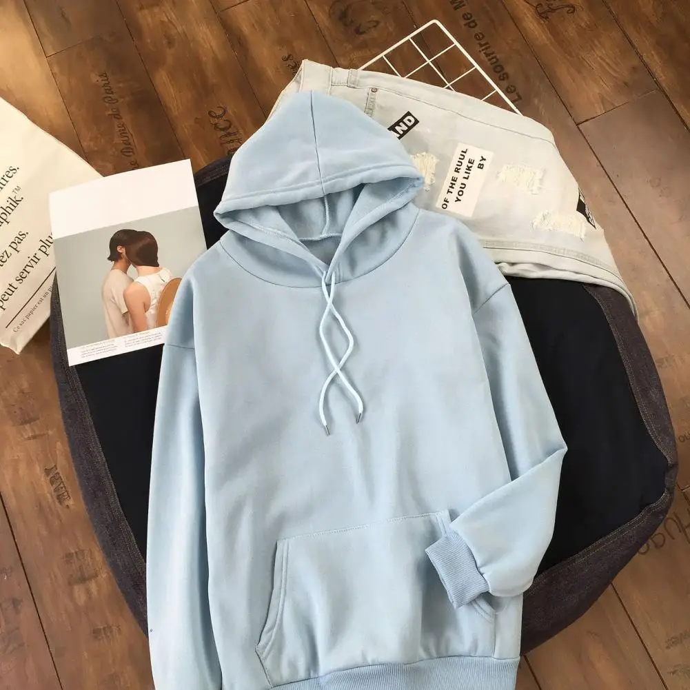 

Men Front Pockets Hoodie Front Pocket Solid Color Hoodie Stylish Men's Hooded Drawstring Sport Tops Loose Fit for Autumn