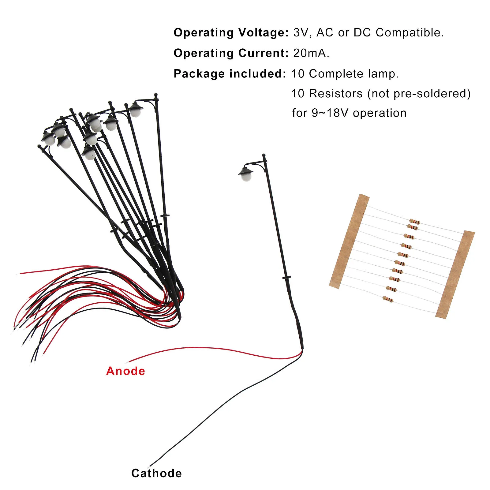 10Pcs Modello Railway Ho Scale 1:87 Lampione Rotondo Lampione Stradale Led Caldo 2.56In Lym22