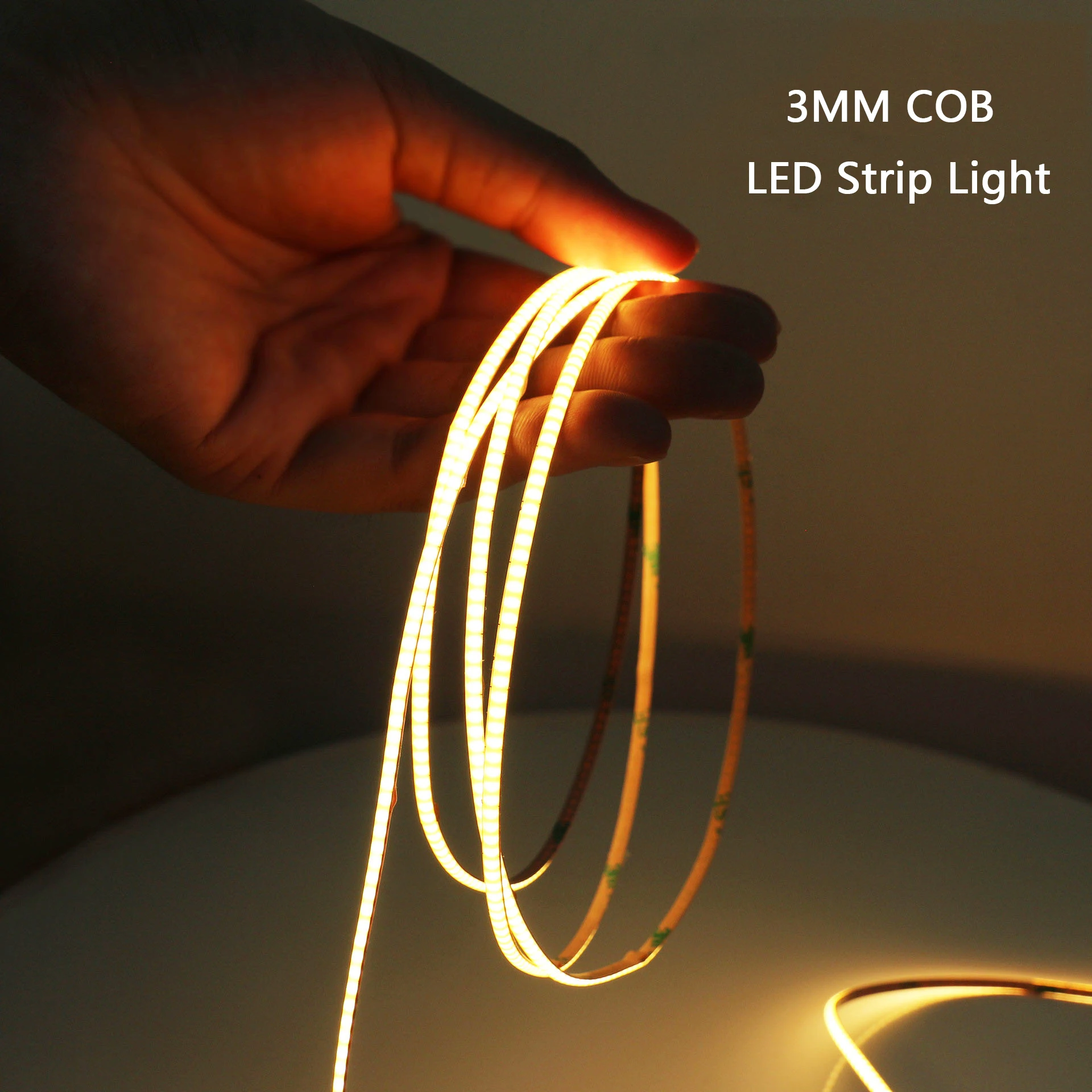 3mm Ultra Narrow High Brightness COB LED Strip Light 12V/24V Flexible LED Strip Light for Room Decoration, CarDecoration 6000K