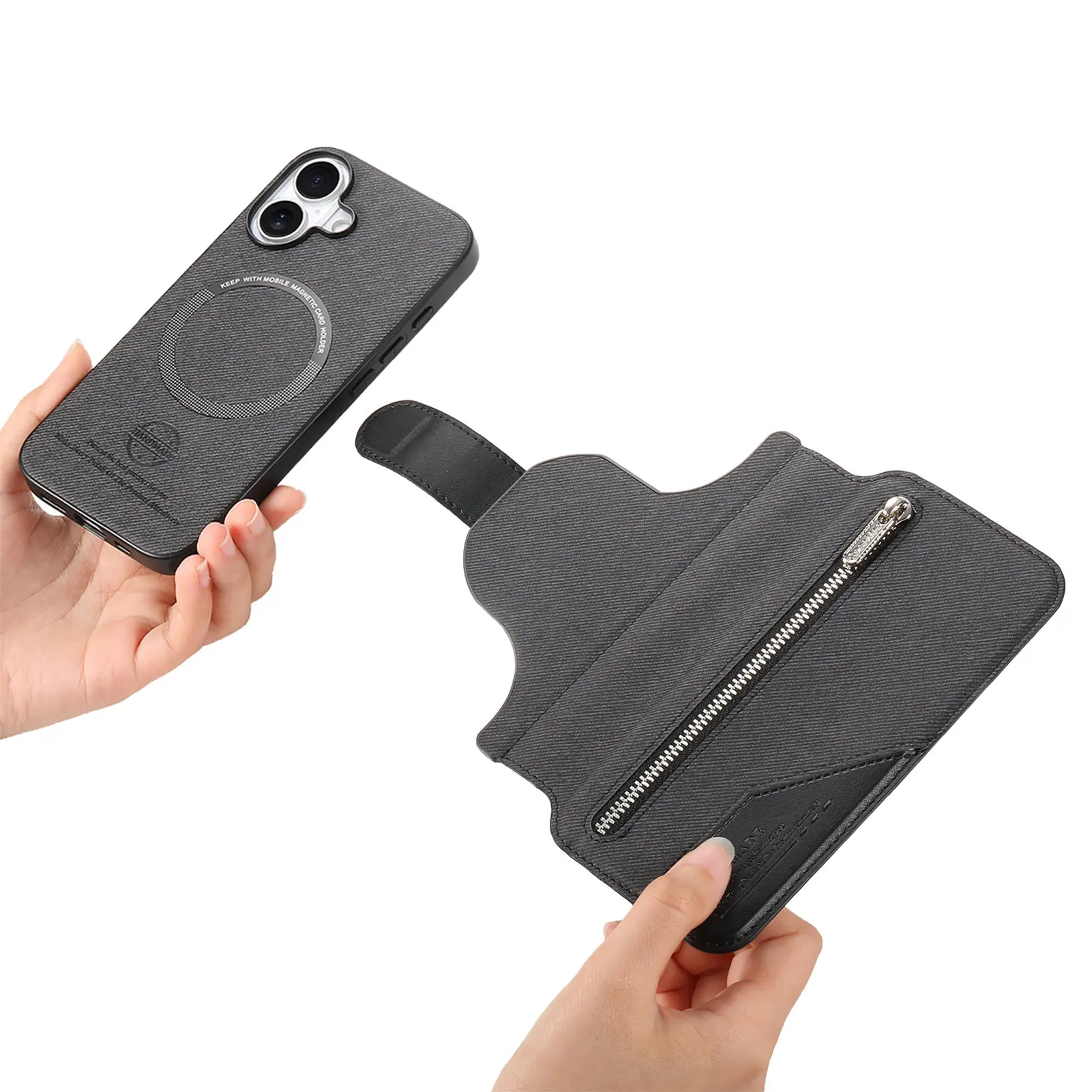 2-in-1 Wireless Charging Zipper Leather Flip Phone Case