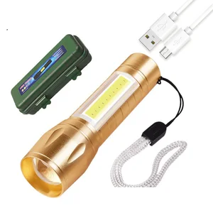 Strong Light Flashlight LED Strong Light Emergency Flashlight USB Charging with Side Lights Zoom Mini Flashlight