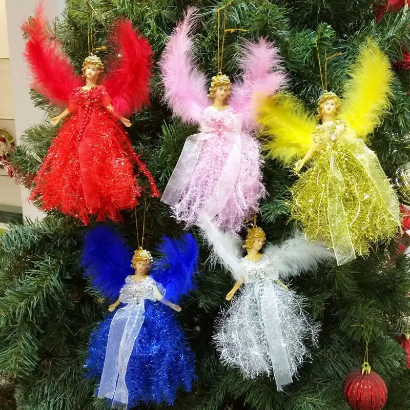 Christmas Angel Doll Pendant Cute Plush Angel With Wings Xmas Tree Hanging Decoration For Home Ornaments Noel Girl New Year Gift