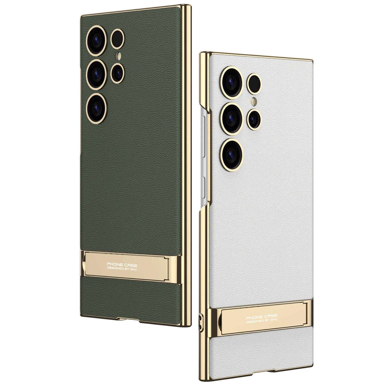 Luxury Stand Plain Leather Case with Electroplated Quality and Camera Protection