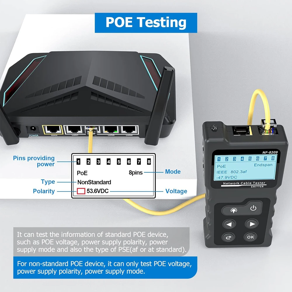 Cable Tracker NOYAFA NF 8209 LCD Display Network Cable Tester Measure Length Wiremap Tester Cat5 Cat6 PoE Network Tools