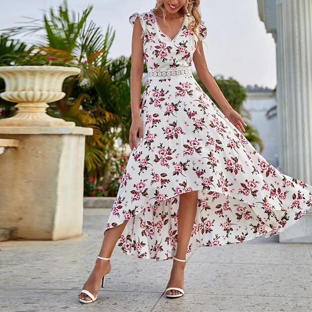 Floral Print A-line Slip Dress Women's Elegant High Waisted Party Dress